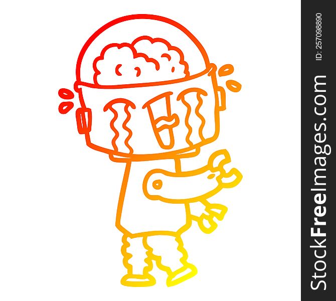 Warm Gradient Line Drawing Cartoon Crying Robot
