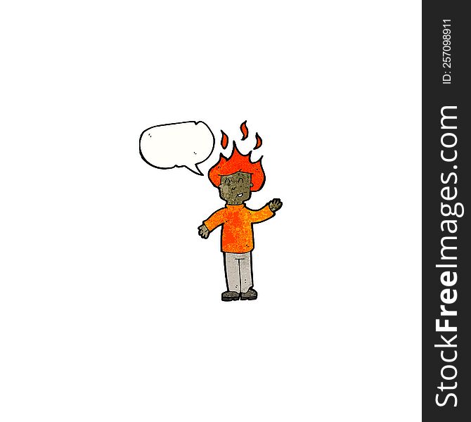 cartoon man with hair on fire