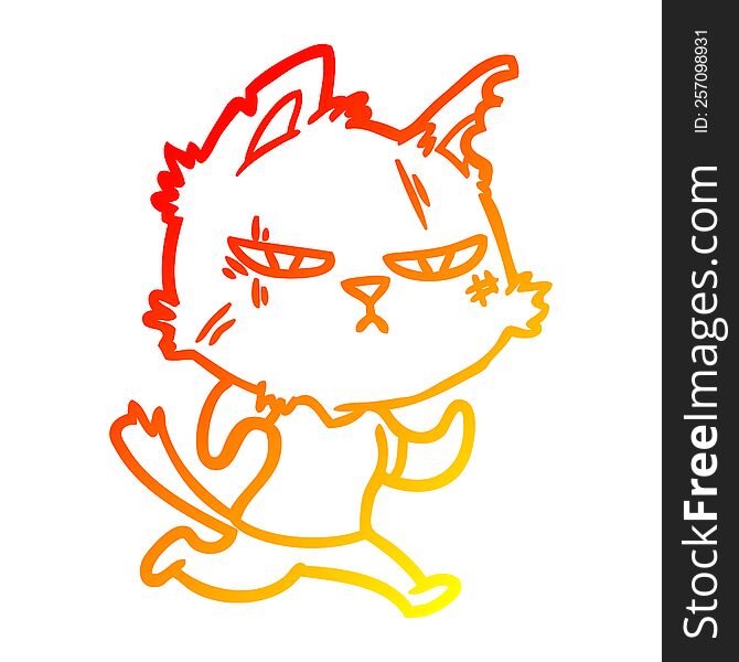 Warm Gradient Line Drawing Tough Cartoon Cat Running