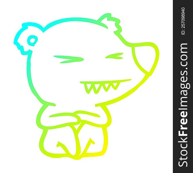cold gradient line drawing of a angry polar bear cartoon sitting