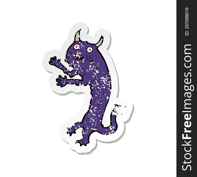 Retro Distressed Sticker Of A Cartoon Devil