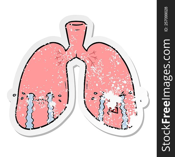 distressed sticker of a cartoon lungs crying