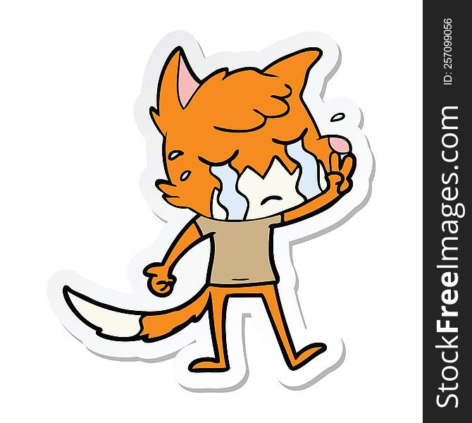 Sticker Of A Crying Waving Fox Cartoon