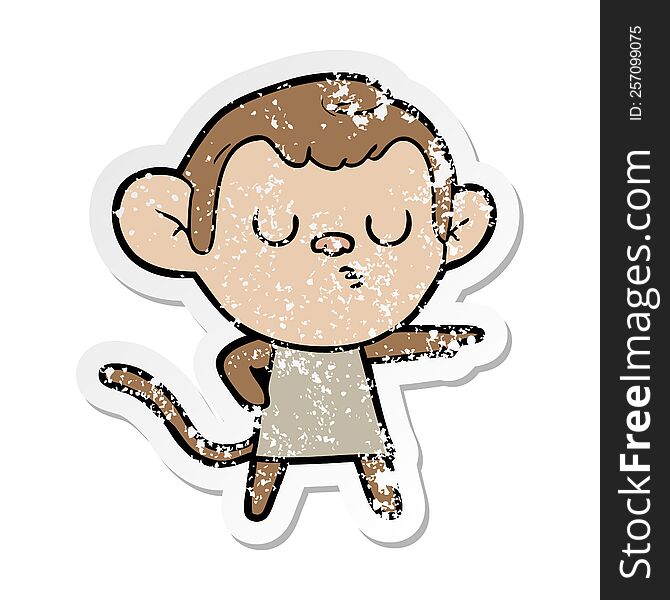 Distressed Sticker Of A Cartoon Calm Monkey