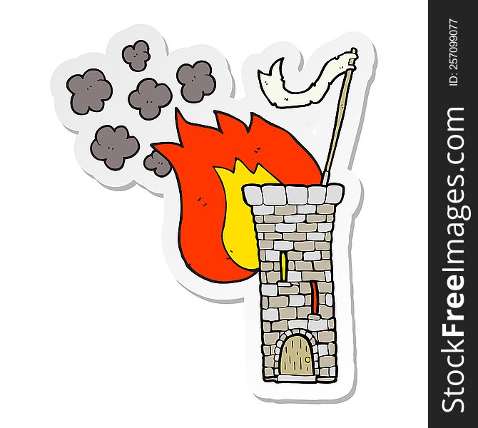 sticker of a cartoon old castle tower waving white flag
