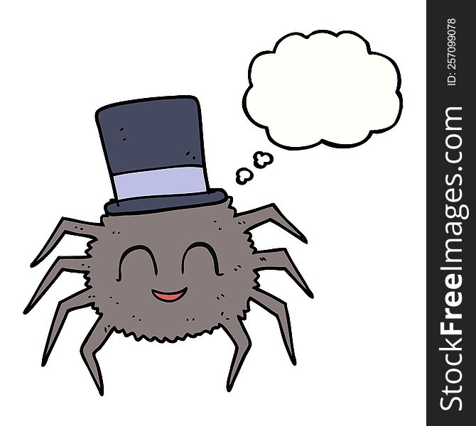 freehand drawn thought bubble cartoon spider wearing top hat