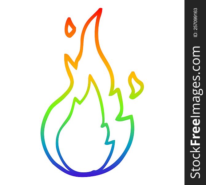 Rainbow Gradient Line Drawing Cartoon Flame Symbol