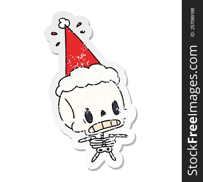 Christmas Distressed Sticker Cartoon Of Kawaii Skeleton