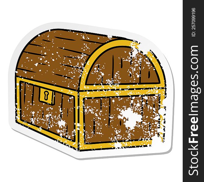 Distressed Sticker Cartoon Doodle Of A Treasure Chest