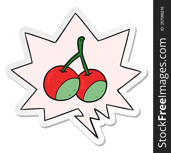 cartoon cherries with speech bubble sticker. cartoon cherries with speech bubble sticker