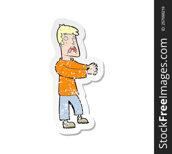 Retro Distressed Sticker Of A Cartoon Terrified Man