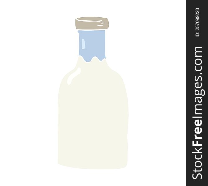 Flat Color Illustration Of A Cartoon Milk Bottle