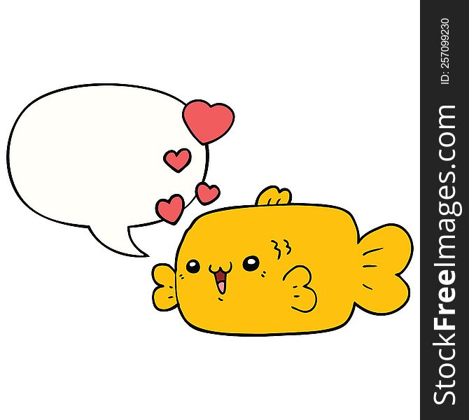 cute cartoon fish with love hearts with speech bubble. cute cartoon fish with love hearts with speech bubble