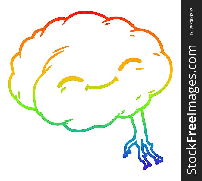 Rainbow Gradient Line Drawing Cartoon Happy Brain