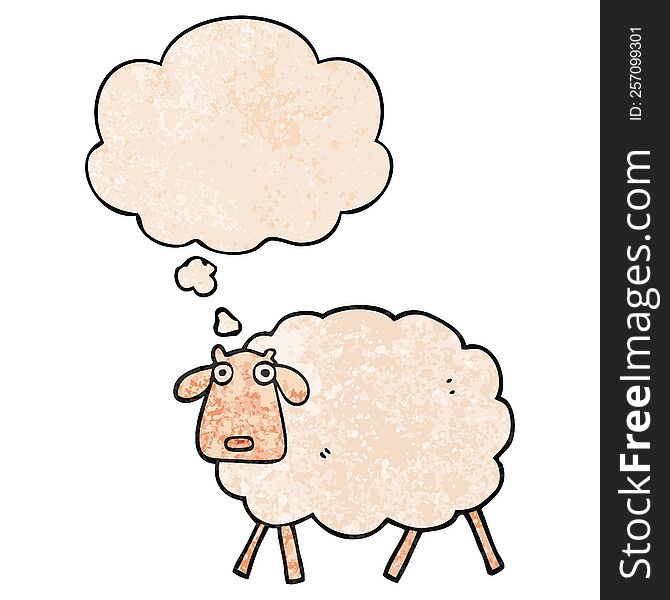 cartoon sheep with thought bubble in grunge texture style. cartoon sheep with thought bubble in grunge texture style