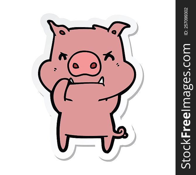 Sticker Of A Angry Cartoon Pig