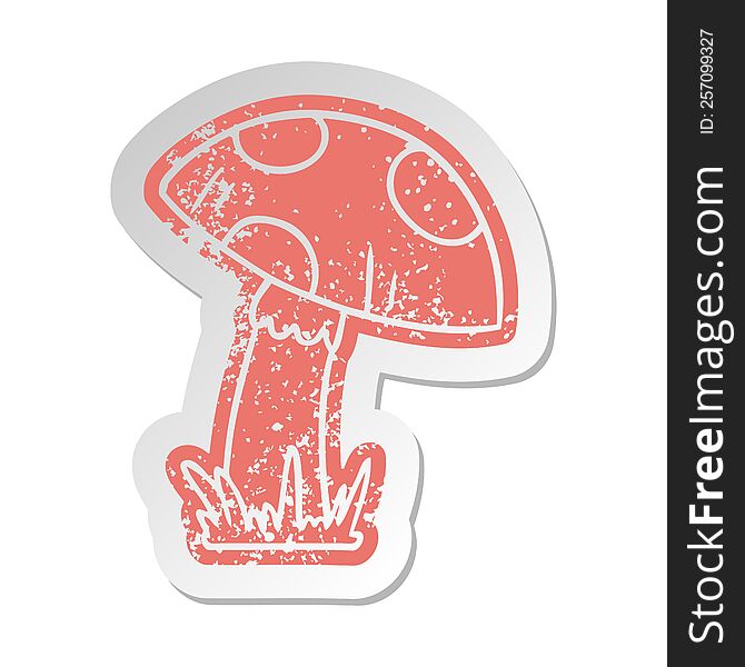 distressed old cartoon sticker of a toad stool. distressed old cartoon sticker of a toad stool