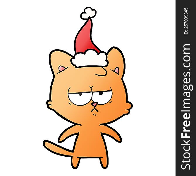 Bored Gradient Cartoon Of A Cat Wearing Santa Hat