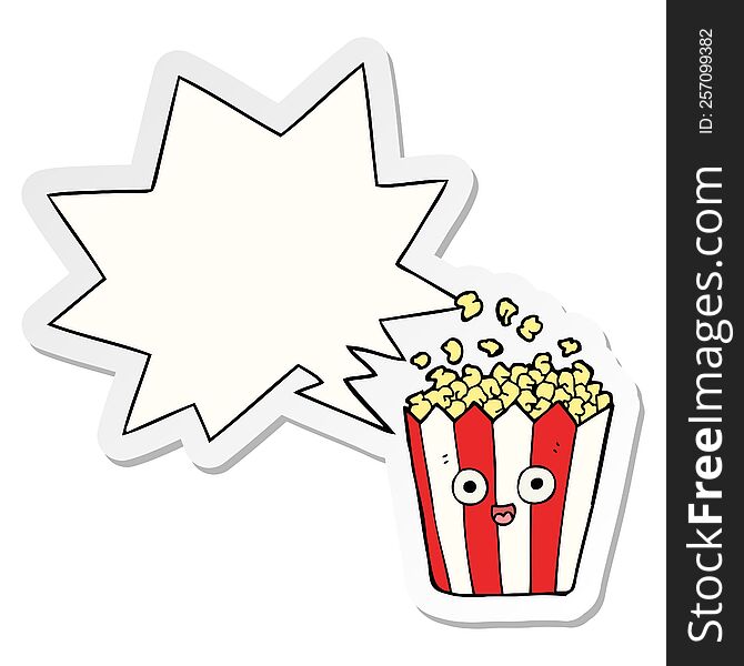 cartoon popcorn with speech bubble sticker. cartoon popcorn with speech bubble sticker