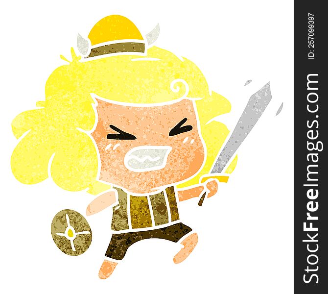 Retro Cartoon Of Kawaii Viking Child