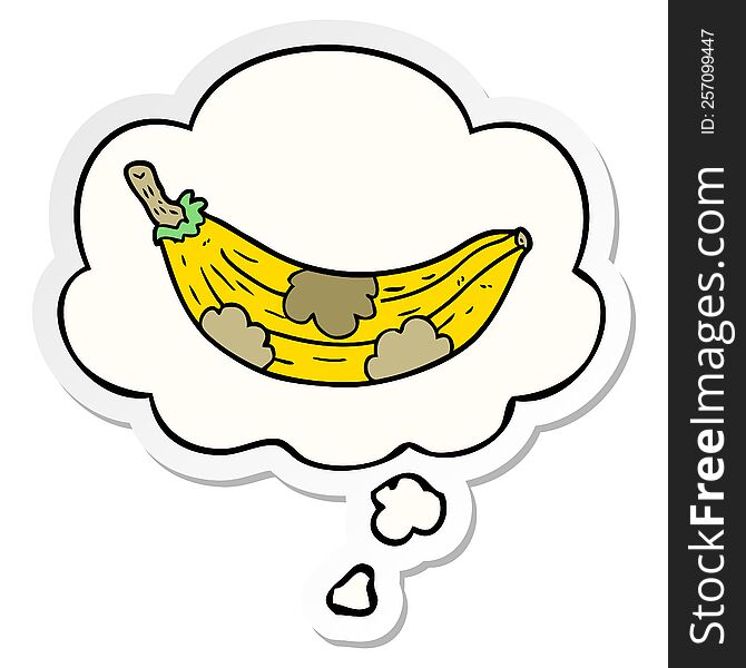 cartoon old banana with thought bubble as a printed sticker
