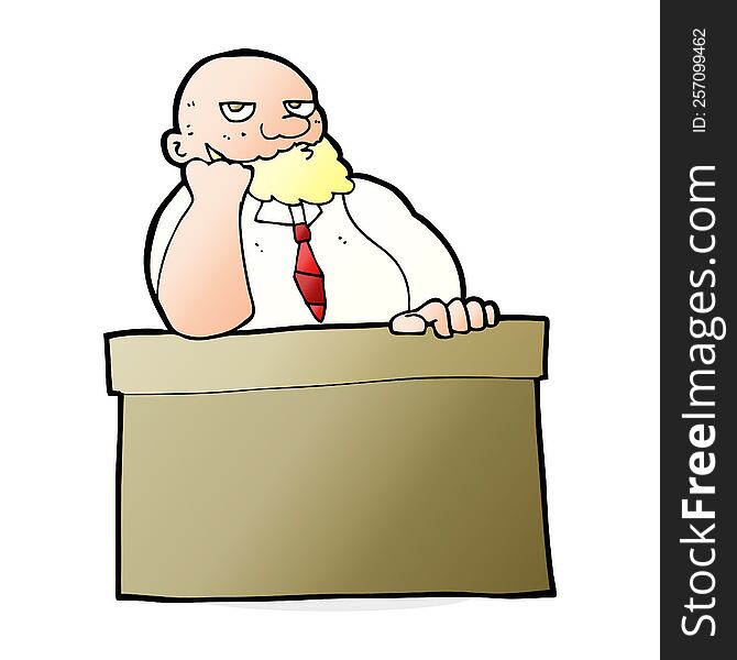 cartoon bored man at desk