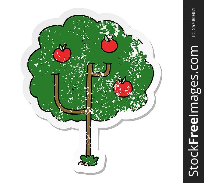 Distressed Sticker Of A Quirky Hand Drawn Cartoon Tree
