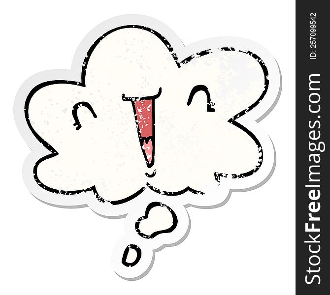 Cute Cartoon Face And Thought Bubble As A Distressed Worn Sticker