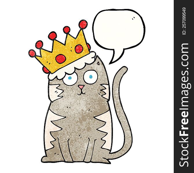 Speech Bubble Textured Cartoon Cat With Crown