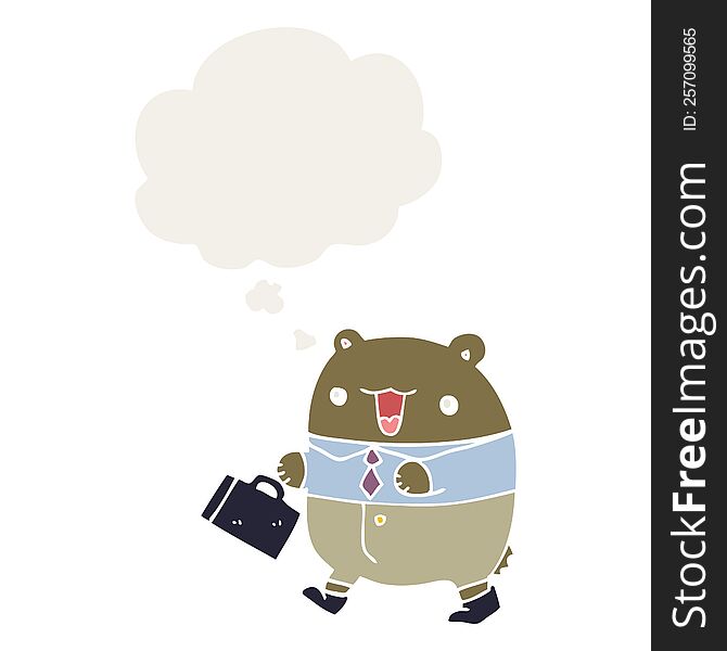 Cute Cartoon Business Bear And Thought Bubble In Retro Style