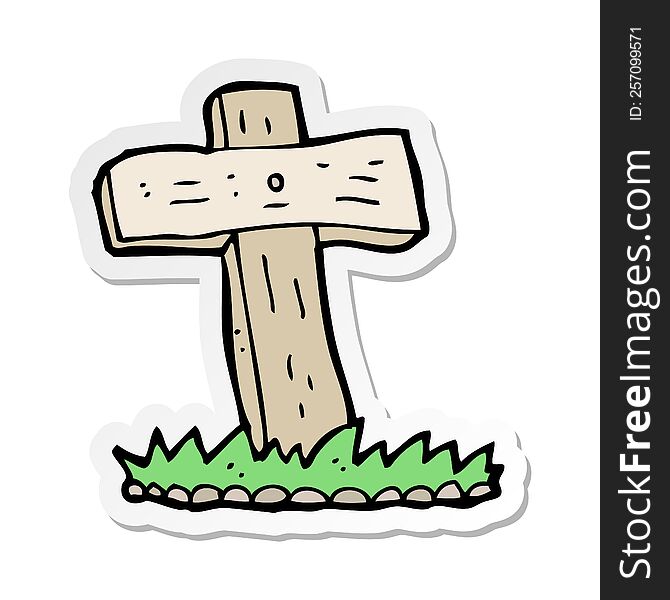 sticker of a cartoon wooden cross grave