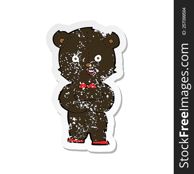 Retro Distressed Sticker Of A Cartoon Teddy Black Bear