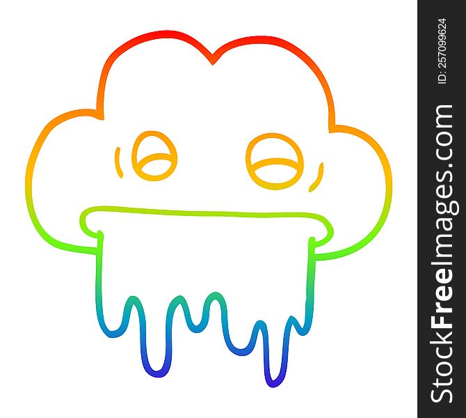 Rainbow Gradient Line Drawing Cartoon Rain Cloud