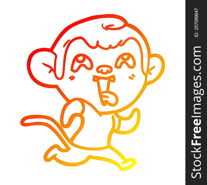 warm gradient line drawing of a crazy cartoon monkey jogging