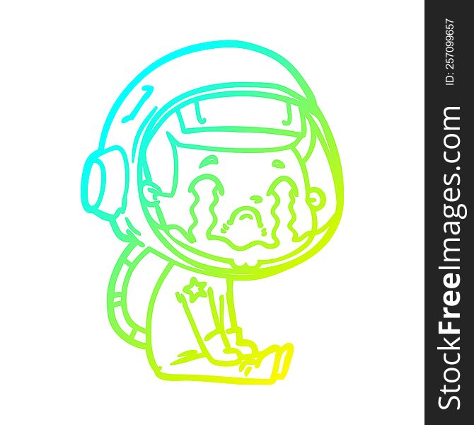Cold Gradient Line Drawing Cartoon Crying Astronaut