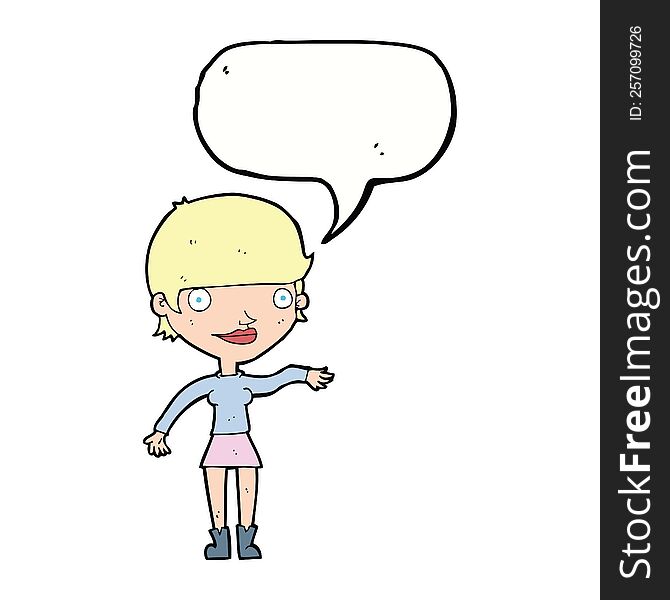 Cartoon Happy Woman  With Speech Bubble