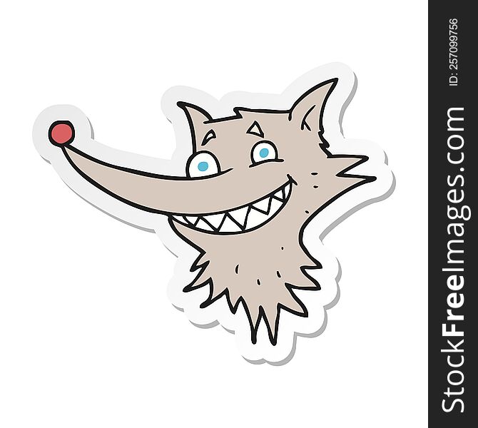 Sticker Of A Cartoon Grinning Wolf Face