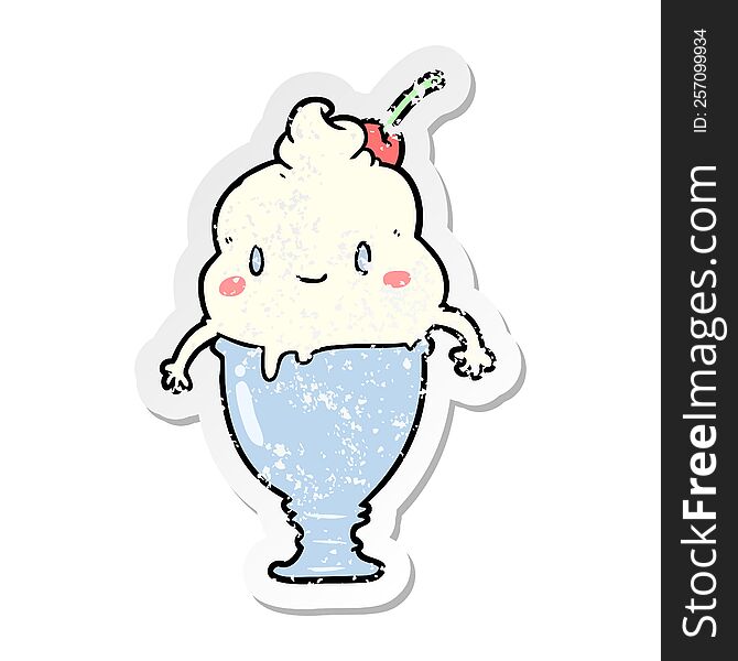 Distressed Sticker Of A Cute Cartoon Ice Cream