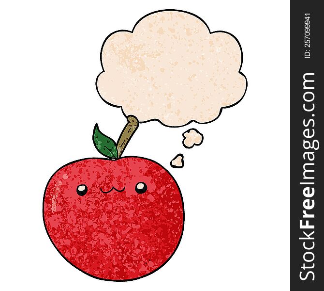cartoon cute apple with thought bubble in grunge texture style. cartoon cute apple with thought bubble in grunge texture style