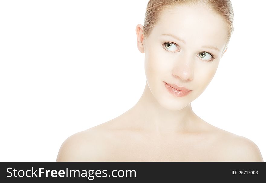 Face Beautiful Healthy Girl Isolated Over White