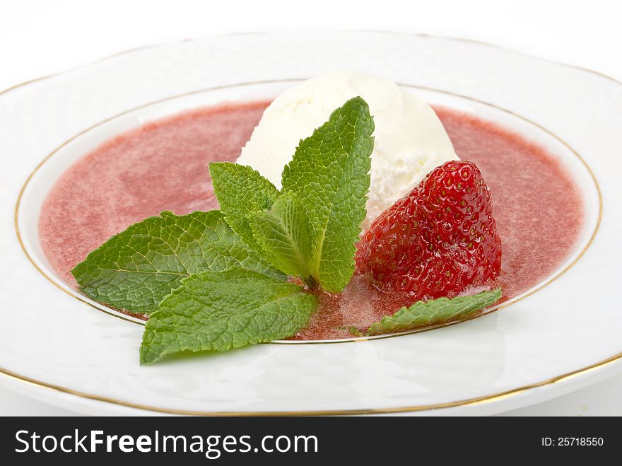 Ice cream dessert with strawberries. Ice cream dessert with strawberries