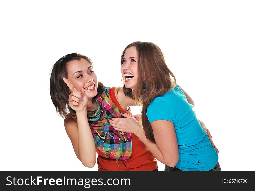 Two girls on white background