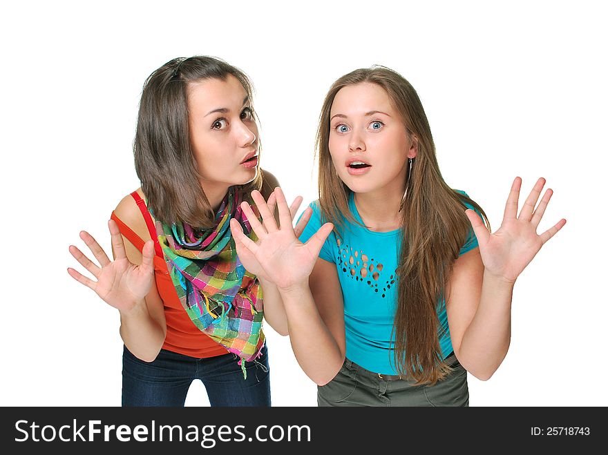 Two girls on white background