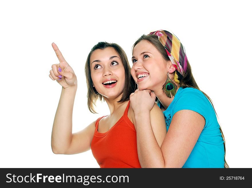 Two girls on white background