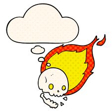 Spooky Cartoon Flaming Skull And Thought Bubble In Comic Book Style Royalty Free Stock Photo