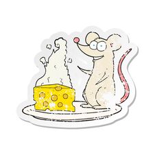 Retro Distressed Sticker Of A Cartoon Mouse With Cheese Stock Photos