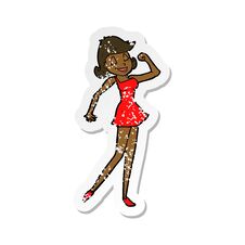 Retro Distressed Sticker Of A Cartoon Woman With Can Do Attitude Royalty Free Stock Photography