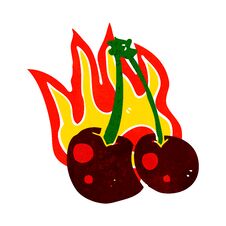 Cartoon Flaming Cherries Stock Photo