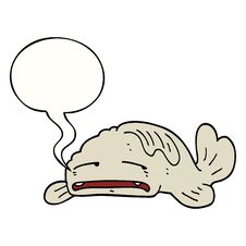 Cartoon Sad Old Fish And Speech Bubble Stock Image