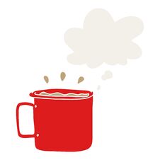 Cartoon Camping Cup Of Coffee And Thought Bubble In Retro Style Royalty Free Stock Images